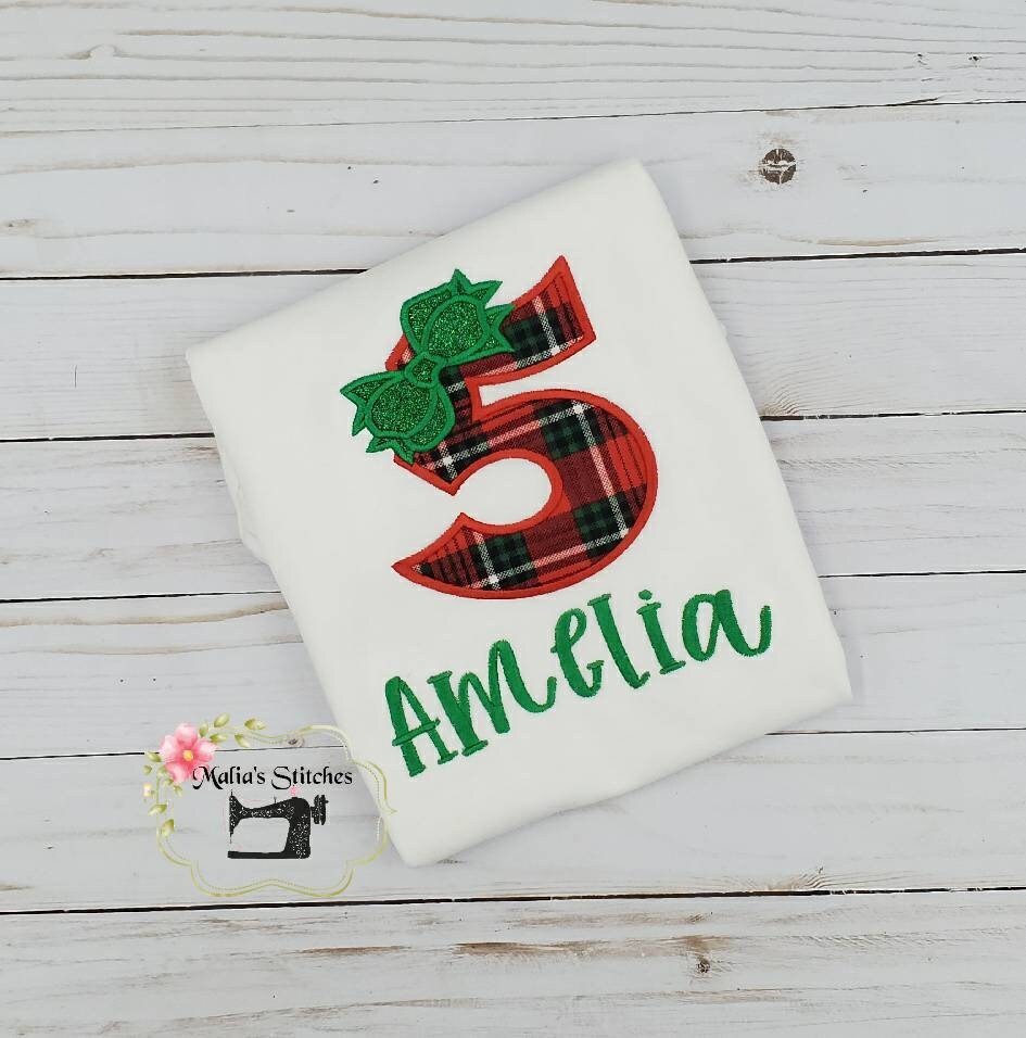 Buffalo Plaid Number Applique Birthday Shirt