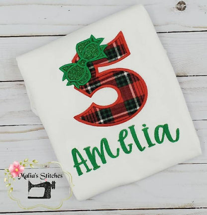 Buffalo Plaid Number Applique Birthday Shirt