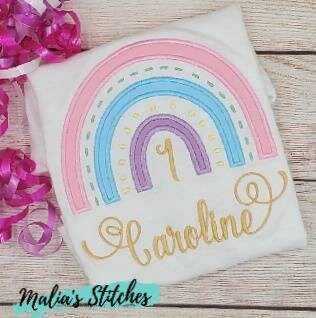 Girls Boho Rainbow Birthday Shirt with Personalization