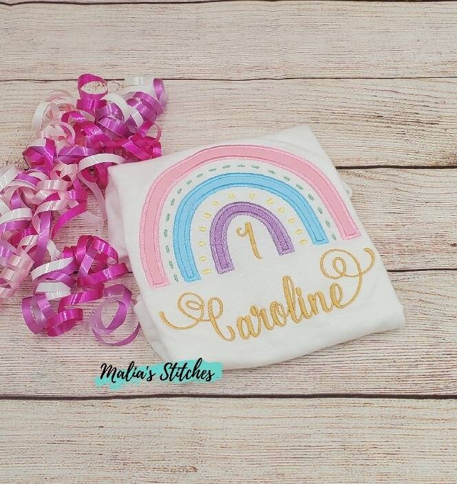 Girls Boho Rainbow Birthday Shirt with Personalization