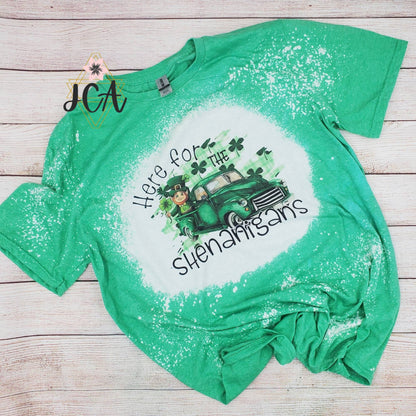 S. Patrick's Day Here for the Shenanigans Bleached Shirt