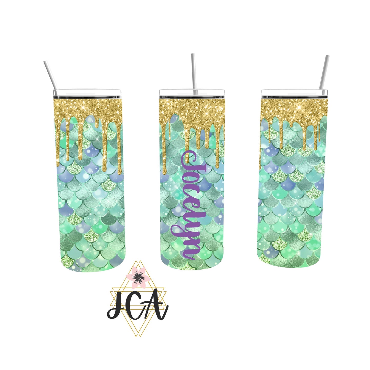 Mermaid Scale 20oz Double Walled Tumbler with Straw and Personalization