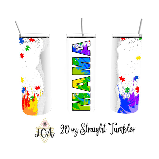 Autism Awareness MAMA 20oz Double Wall Tumbler with Straw