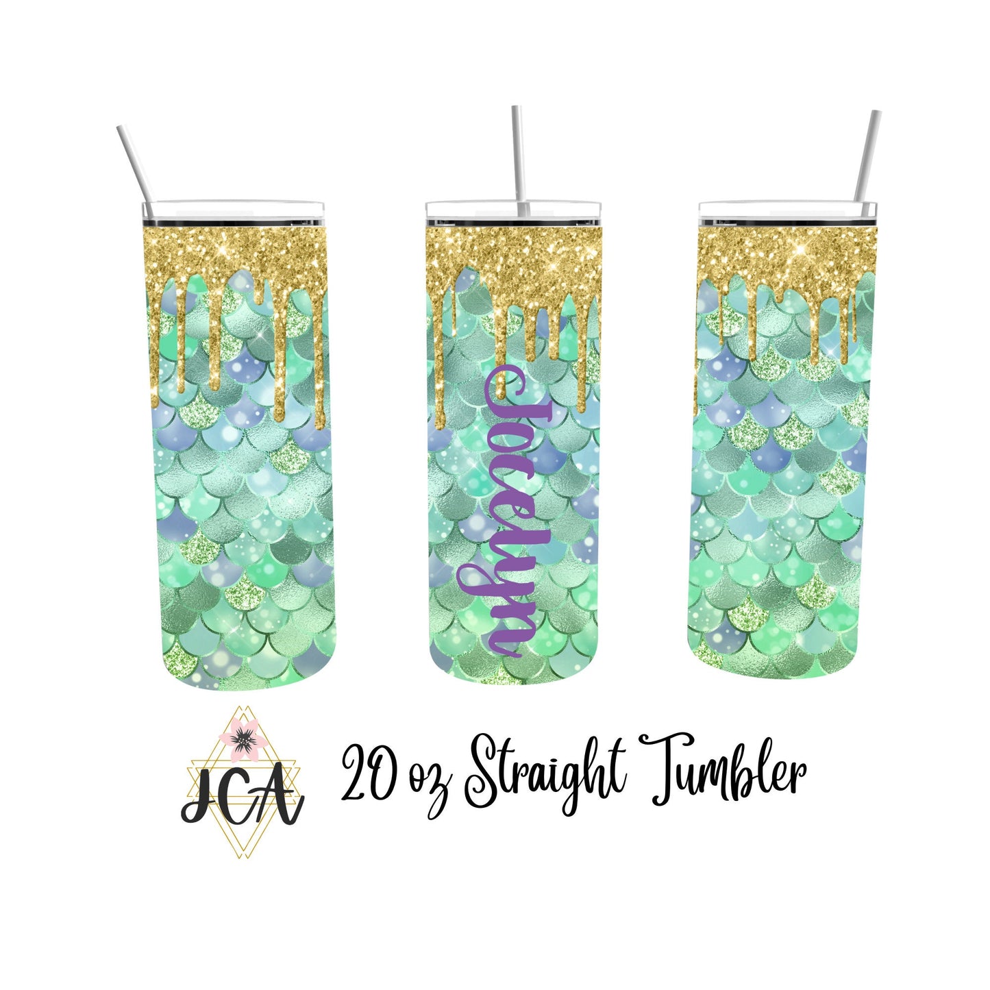 Mermaid Scale 20oz Double Walled Tumbler with Straw and Personalization