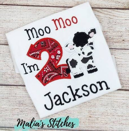 Moo Moo I'm Two Birthday Shirt