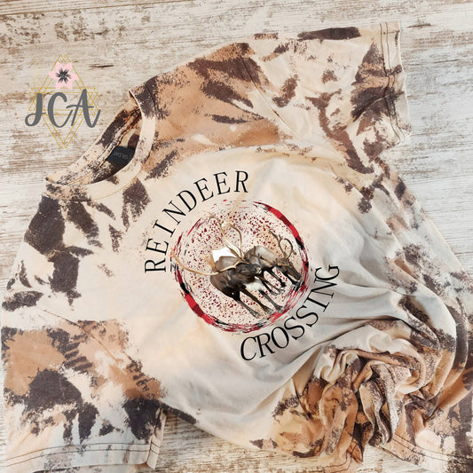 Reindeer Crossing Christmas Shirt with Cowhide Bleached Style