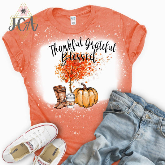 Thankful Grateful Blessed Fall Bleached Shirt